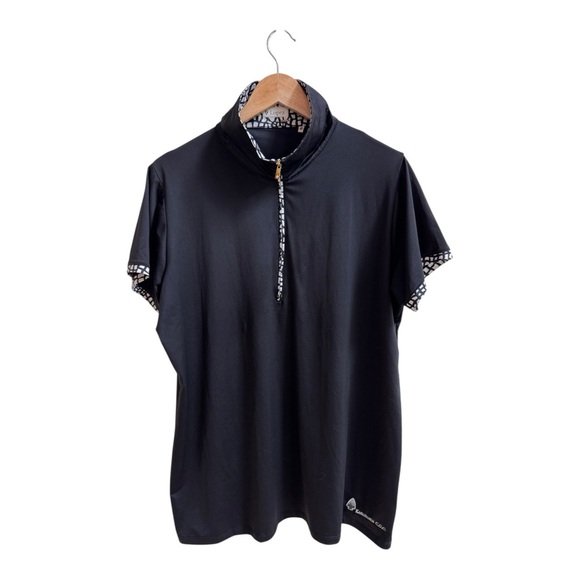 Lopez Black White Trim Short Sleeve Collared 1/4 Zip Golf Polo Womens Size 1X - Picture 1 of 15